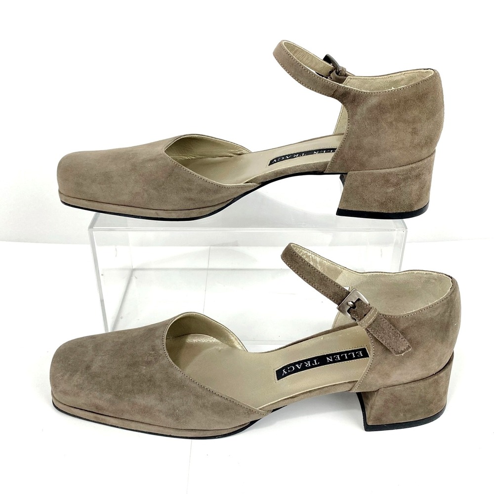 NEW Ellen Tracy Suede Leather Flats Women's 7.5 B D'Orsay Ankle Strap Taupe VTG
